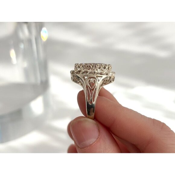 Gorgeous XL Sterling Silver Oval Cubic Zirconia Ornate Vintage Ring - sz 8.25 - Picture 9 of 10